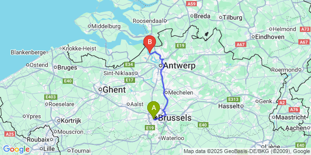 Map: Brussels Midi Train Station to Lillo