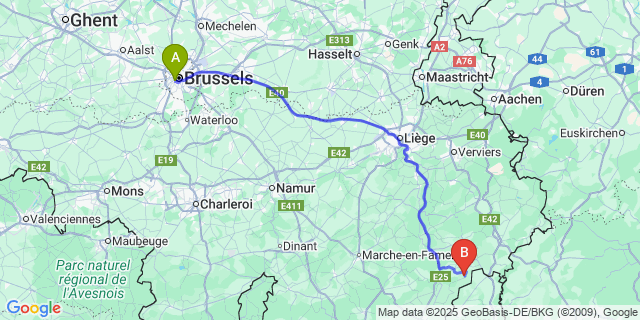 Map: Brussels Midi Train Station to Limerlé