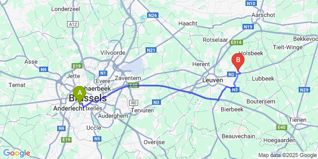Map: Brussels Midi Train Station to Linden