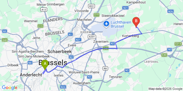 Map: Brussels Midi Train Station to Lisse
