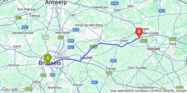 Map: Brussels Midi Train Station to Lummen