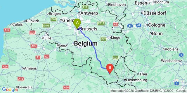 Map: Brussels Midi Train Station to Marbehan