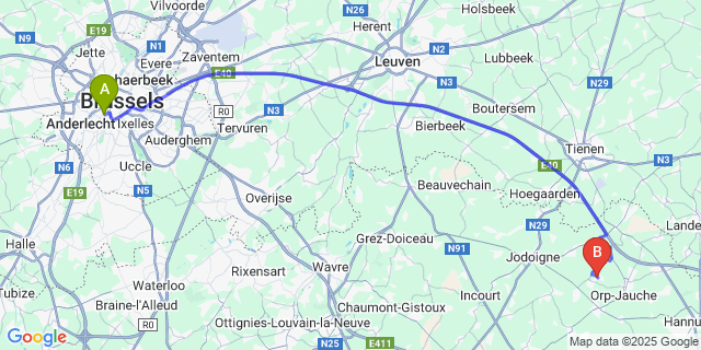Map: Brussels Midi Train Station to Marilles