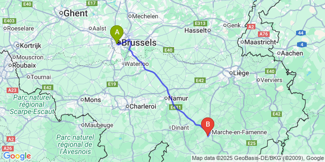 Map: Brussels Midi Train Station to Marloie