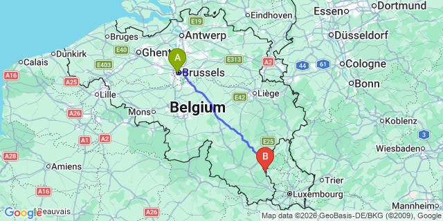 Map: Brussels Midi Train Station to Martelagne