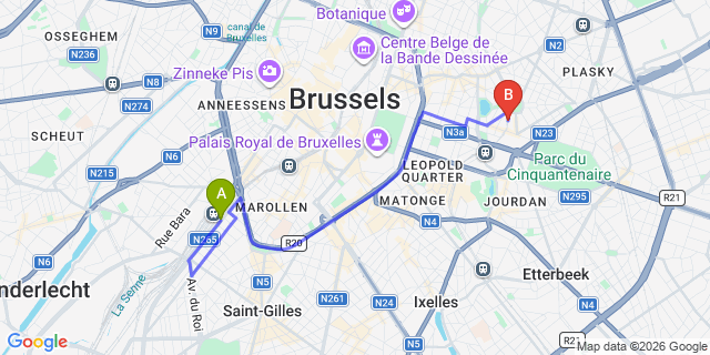 Map: Brussels Midi Train Station to Martin’s Brussels EU