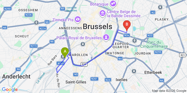 Map: Brussels Midi Train Station to MAS Aparthotel EU, Brussels