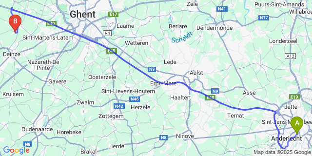 Map: Brussels Midi Train Station to Meigem