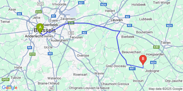 Map: Brussels Midi Train Station to Melin
