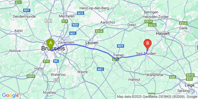 Map: Brussels Midi Train Station to Melveren