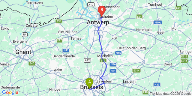Map: Brussels Midi Train Station to Merksem