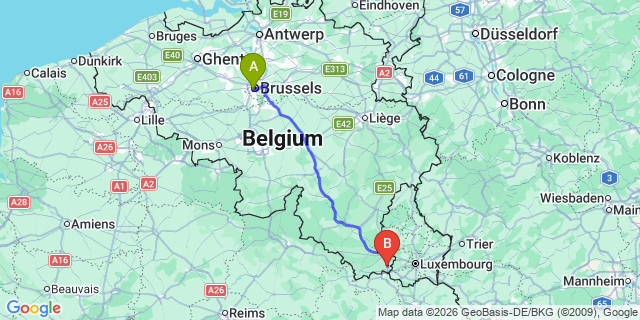 Map: Brussels Midi Train Station to Messancy