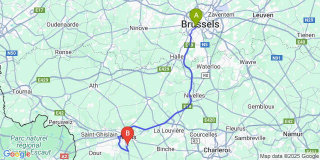 Map: Brussels Midi Train Station to Mesvin
