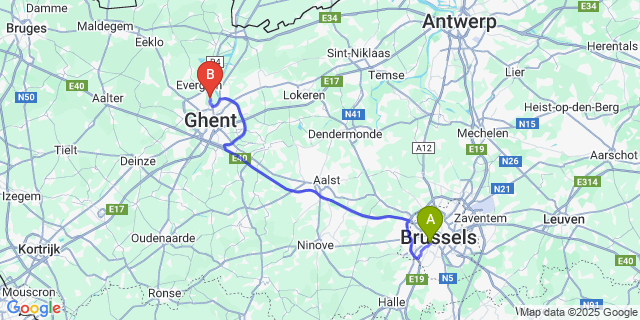 Map: Brussels Midi Train Station to Meulestede