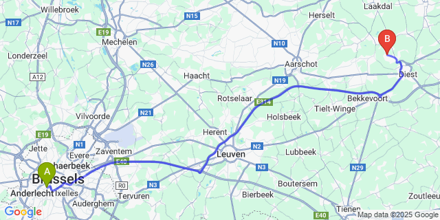 Map: Brussels Midi Train Station to Molenstede