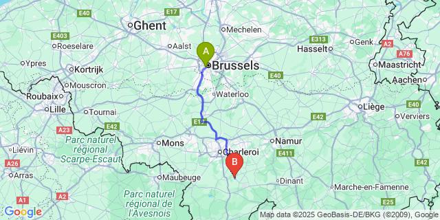 Map: Brussels Midi Train Station to Morialmé