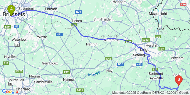 Map: Brussels Midi Train Station to Moulin de Ruy