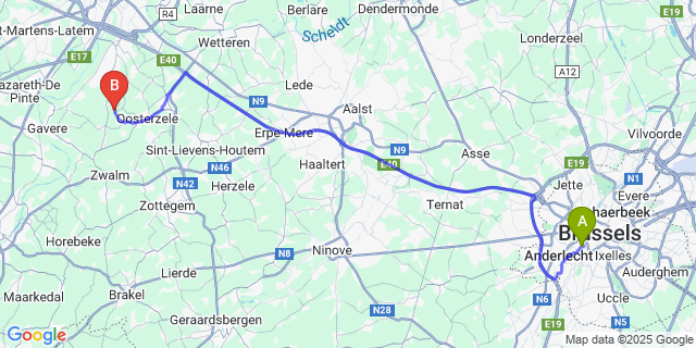 Map: Brussels Midi Train Station to Munte
