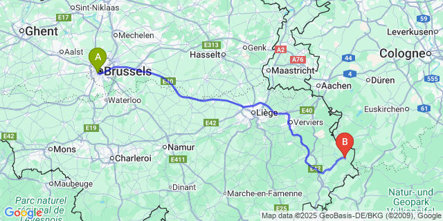 Map: Brussels Midi Train Station to Murringen