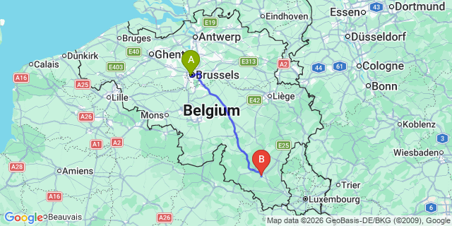 Map: Brussels Midi Train Station to Neufch