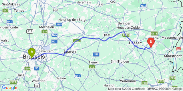 Map: Brussels Midi Train Station to Nijkerk