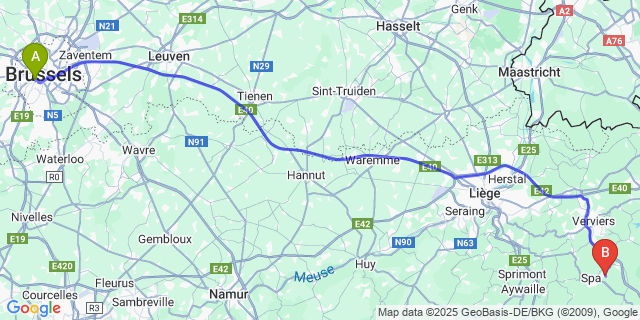 Map: Brussels Midi Train Station to Niveze