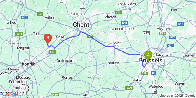Map: Brussels Midi Train Station to Oeselgem