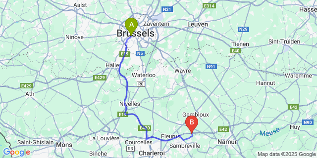 Map: Brussels Midi Train Station to Onoz