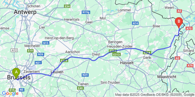 Map: Brussels Midi Train Station to Ophoven