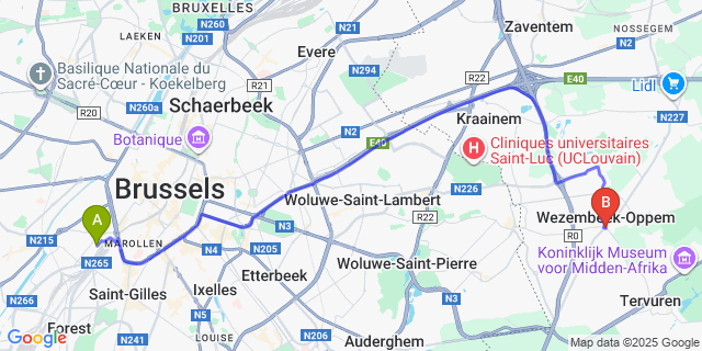 Map: Brussels Midi Train Station to Oppem
