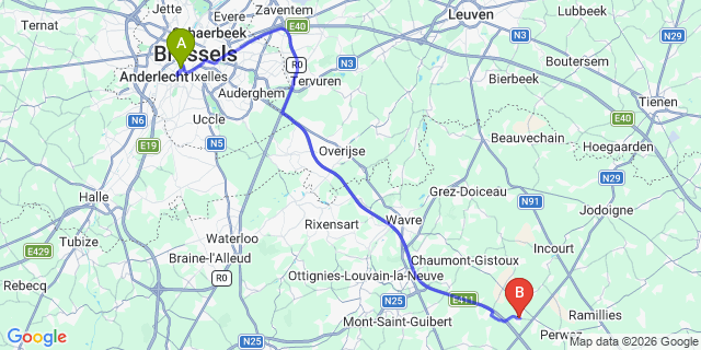 Map: Brussels Midi Train Station to Orbais