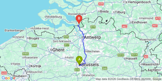 Map: Brussels Midi Train Station to Ossendrecht