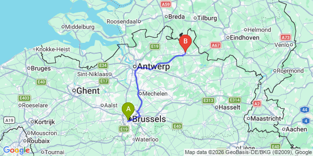 Map: Brussels Midi Train Station to Oud-Turnhout