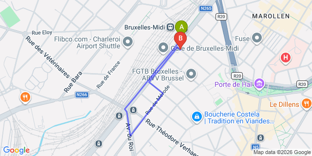 Map: Brussels Midi Train Station to Park Inn by Radisson Brussels Centre Midi