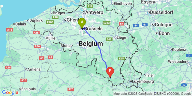 Map: Brussels Midi Train Station to Pin