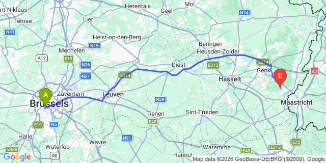 Map: Brussels Midi Train Station to Putten
