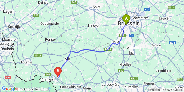 Map: Brussels Midi Train Station to Quevaucamps
