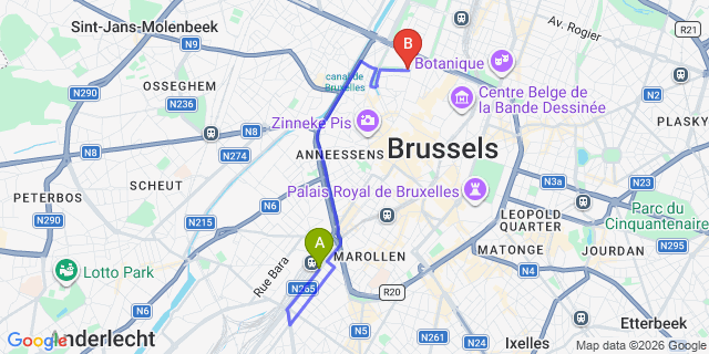 Map: Brussels Midi Train Station to Qui