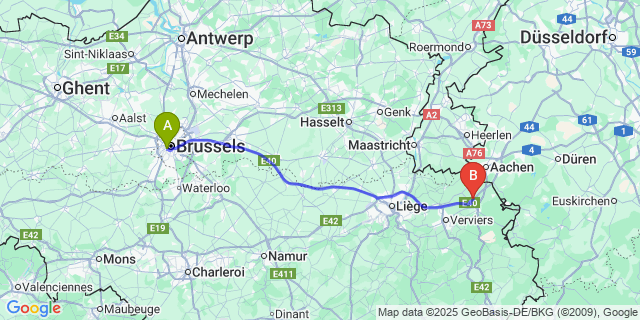 Map: Brussels Midi Train Station to Rabotrath