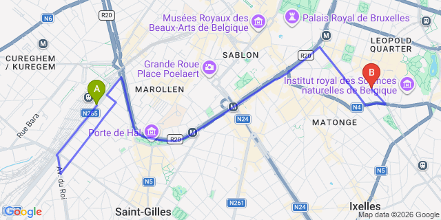 Map: Brussels Midi Train Station to Radisson RED Brussels