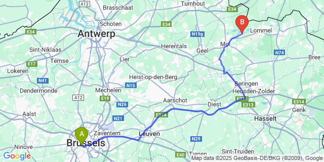 Map: Brussels Midi Train Station to Rauw