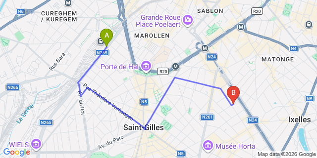 Map: Brussels Midi Train Station to Residence Agenda, Brussels