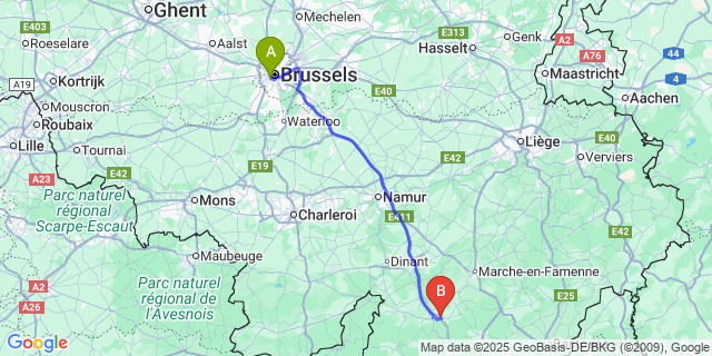 Map: Brussels Midi Train Station to Resteigne