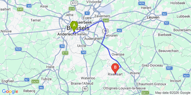Map: Brussels Midi Train Station to Rixensart