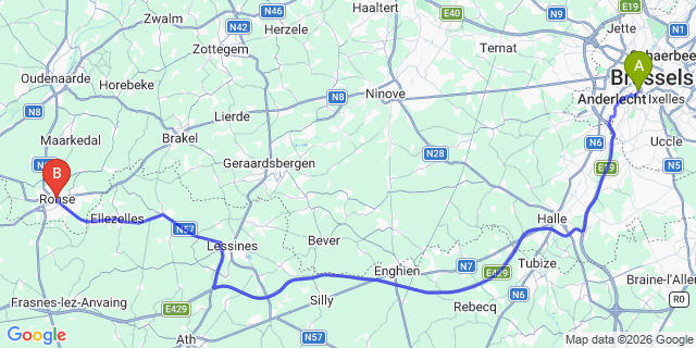 Map: Brussels Midi Train Station to Ronse