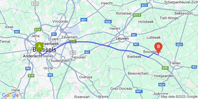 Map: Brussels Midi Train Station to Roosbeek