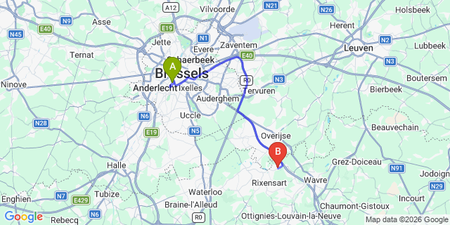 Map: Brussels Midi Train Station to Rosières