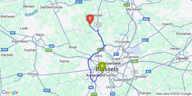 Map: Brussels Midi Train Station to Rossem