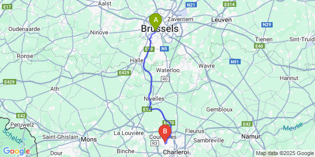Map: Brussels Midi Train Station to Roux
