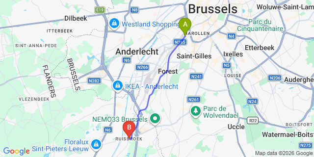 Map: Brussels Midi Train Station to Ruisbroek